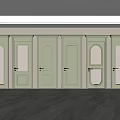 Light Green Interior Swing Doors With Various Designs And Glass Panels 3d model