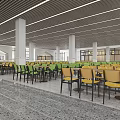 Spacious Modern Cafeteria Interior With Yellow Chairs White Pillars And Open Layout 3d model