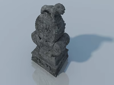 Traditional Stone Carved Swing Door Ornament With Intricate Patterns And Base 3d model