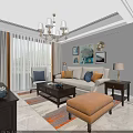 Modern Living and Dining Room Interior With TV Wooden Coffee Table Armchair And Chandelier