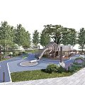Kids Playground Area With Slide Play Structure Trees Lawn And Paved Paths 3d model