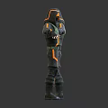 Two 3D Character And Creature Models In Futuristic Green Orange Suits Front Back Views