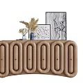 Entryway Console Cabinets With Curved Doors In White Beige Brown And Decor Items On Top