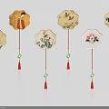 Fan Shaped Decorative Ornament Set With Floral Bird Figure Patterns And Tassel Beads