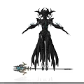 Dark Fantasy Woman In Intricate Black Outfit With Spiked Headdress And Blue Glowing Accents