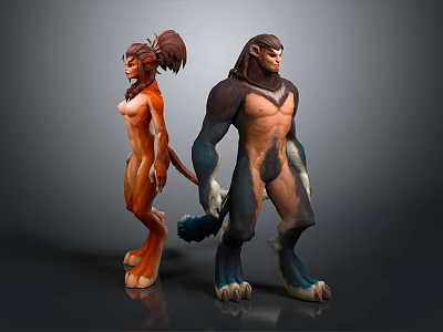 Game Movie Characters Anthropomorphic Animal Design With Orange Brown Fur Muscular Build And Tails 3d model