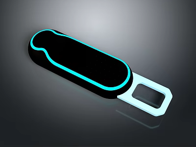 Portable Slim USB Flash Drive With Black Body Blue Glowing Edge And White Connector 3d model