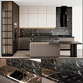 Elegant Modern Kitchen Interior Featuring Stylish Cabinets And Marble Island Design Elements 3d model