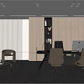 Modern Office Interior Design With White Sofa Desk Computer Brown Chairs And Bookshelf 3d model