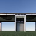 Modern Main Entrance Gate With Metallic Frame Glass Panels And Green Lawn Design
