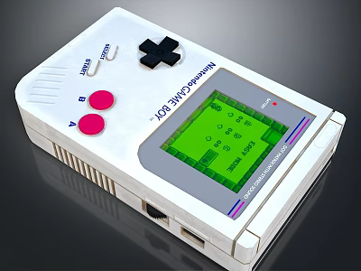 Retro Handheld Game Console With White Design Green Screen And Red Buttons 3d model