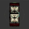 Public Chair With Decorative Green And Pink Floral Patterns And Intricate Carved Artistic Design