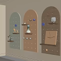 Stylish Arched Wall Decor with Perforated Shelves and Small Decorative Items