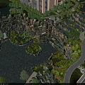 Garden Ornament With Rock Formation Water Pond And Lush Green Plants