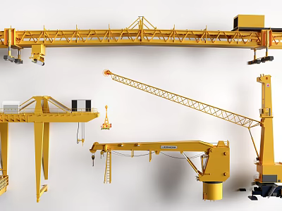 Yellow Construction Cranes Different Types of Functional Vehicles for Heavy Lifting Work 3d model