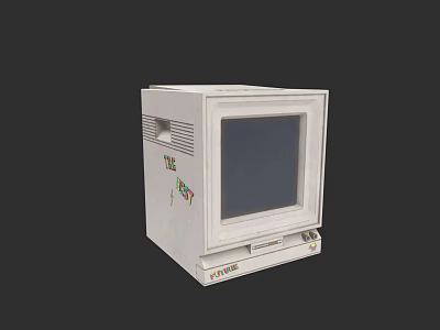 Vintage White Desktop Computer Featuring CRT Monitor And Colorful Side Graphics 3d model