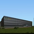 Modern Industrial Plant With Glass Curtain Wall Company Logo Parking Lot And Green Lawn