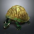 Green Turtle With Yellow And Brown Striped Shell And Scaly Textured Clawed Limbs Decorative Model