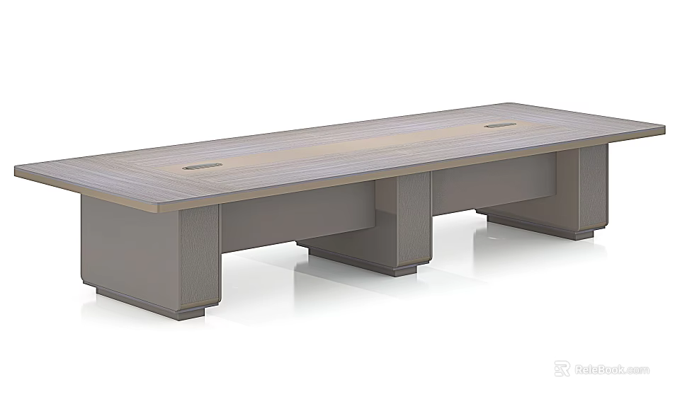 Modern Office Conference Table With Wooden Top And Sturdy Metal Legs 3d model 