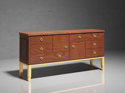 Elegant Brown Wooden Sideboard With Gold Legs And Multiple Drawers 3d model