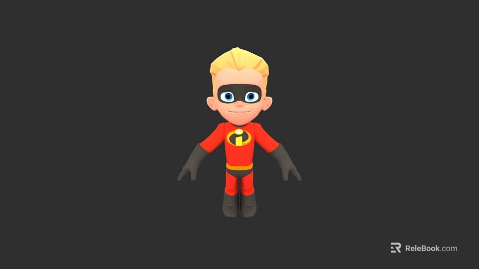 3D Cartoon Superhero Character With Blonde Hair Black Mask Red Costume 3d model 