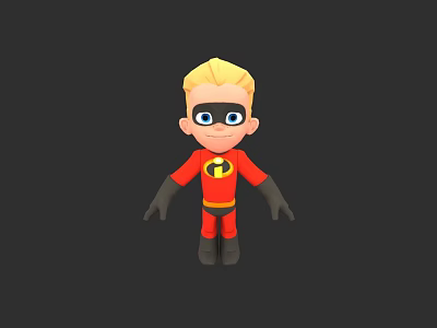 3D Cartoon Superhero Character With Blonde Hair Black Mask Red Costume 3d model