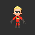 3D Cartoon Superhero Character With Blonde Hair Black Mask Red Costume