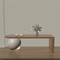 Wooden Shoe Bench with Open Book Vase of Flowers and White Round Stool