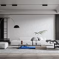 Modern Living Room Interior With White Sofa Arch Floor Lamp And Green Plant Rug