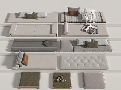 Different Styles Of Sofas And Cushions 3d model