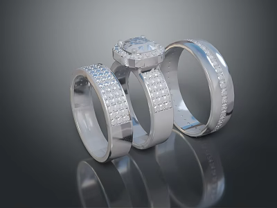 Shiny Silver Rings Adorned With Diamond Accents For Stylish Fashion Jewelry 3d model