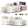 Modern Elegant Two Seater Sofa With White Purple Velvet Upholstery Pillows And Blanket