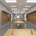 Digital Store Modern Interior With Bright Lighting Wooden Tables Apple Logo And Electronic Devices