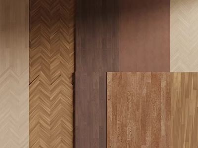 Various Wooden Flooring Designs With Herringbone And Straight Patterns In Multiple Natural Colors 3d model