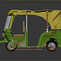 Yellow Roof Green Body Auto Rickshaw With Open Cabin Seats And Windshield