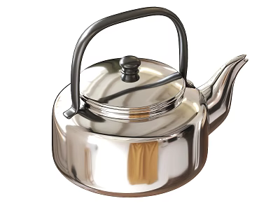 Sleek Shiny Silver Ceramic Kettle With Black Handle Knob And Smooth Surface 3d model