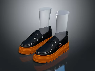 Black Fashionable Footwear With Orange Thick Soles And Metal Buckles For Daily Use 3d model