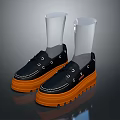 Black Fashionable Footwear With Orange Thick Soles And Metal Buckles For Daily Use