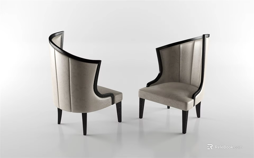 Modern Accent Chairs With Beige Upholstery Black Wooden Legs And Curved Backrest For Comfortable Seating 3d model 