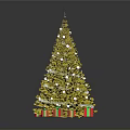 Golden Christmas Tree With White Decorations And Colorful Gift Boxes At The Bottom