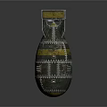 Vintage Military Bomb With Riveted Green Surface Yellow Red Markings And Metal Bracket