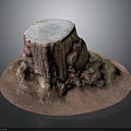 Natural Wooden Stone Tree Stump Decorative Ornament With Textured Surface And Round Base