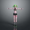 Anime Style Game Movie Character With Green Twin Ponytails Black Bikini Top And Arms Outstretched