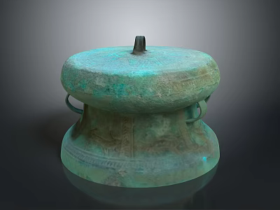 Ancient Bronze Sculpture Carving With Lid Ring Handles Greenish Patina And Decorative Patterns 3d model