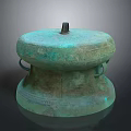 Ancient Bronze Sculpture Carving With Lid Ring Handles Greenish Patina And Decorative Patterns
