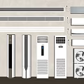 Various Types of Air Conditioner Fans Including Standing Wall Mounted and Cabinet Designs