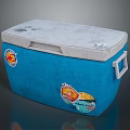 Blue Household Storage Box With Gray Lid And Colorful Decorative Stickers
