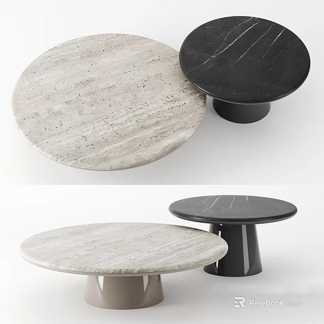 Modern Round Coffee Table Design With Light And Dark Marble Texture 3d model