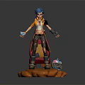Blue Haired Character In Orange Top With Small Creatures On Red Chair Orange Platform