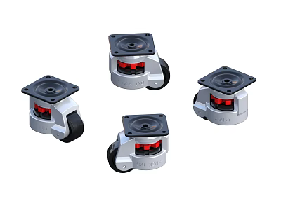 Heavy Duty Industrial Equipment Casters with Metal Mounting Plate and Black Wheels 3d model